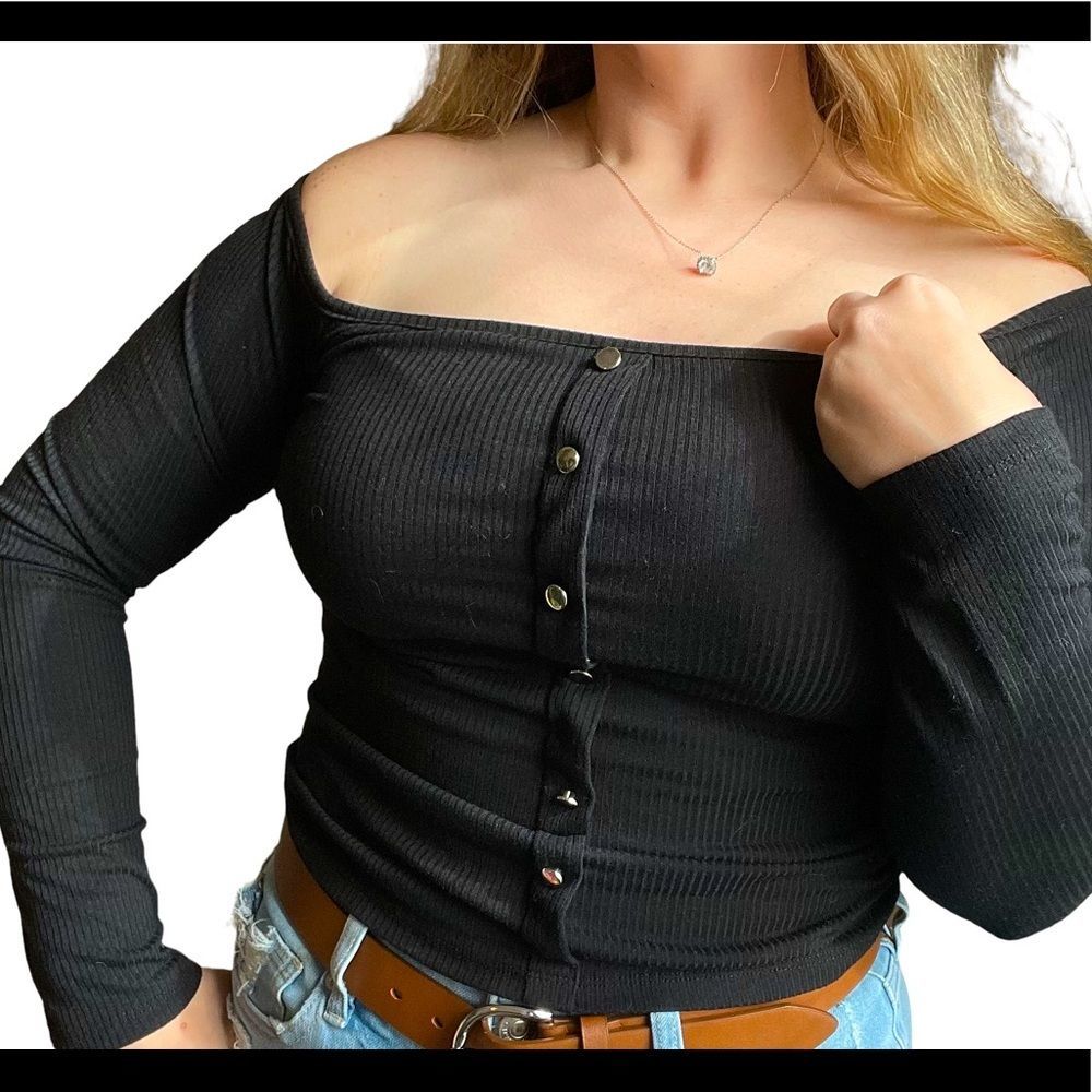 Ambiance off shoulder cropped long sleeve